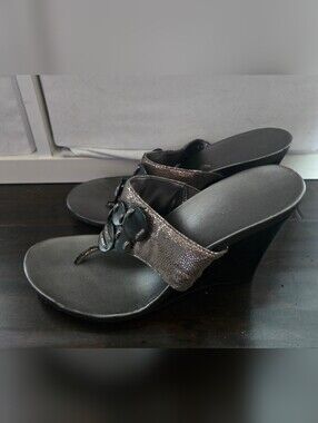 Calvin Klein Metallic Gunmetal Wedge Sandals Size 8.5